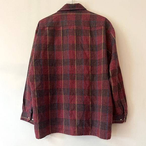 80s Men’s Plaid Flannel Wool Blend Buttondown Shirt Made in Korea - Picture 6 of 10